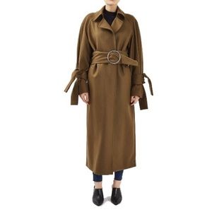 Topshop wool coat, tie bow sleeve, wide belt.